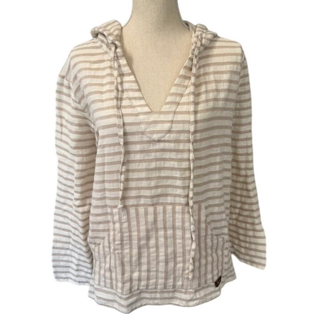 "PURNELL" Cotton Hooded Kangaroo Pocket Pullover  Shirt SZ M Beachy Cottage Core